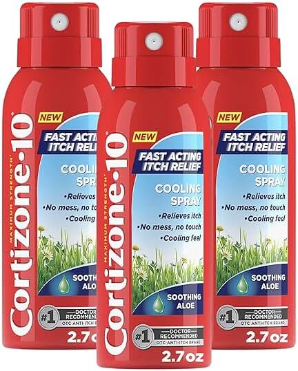 Cortizone-10 Maximum Strength Soothing Aloe Itch Relief Cooling Spray, 1% Hydrocortisone, Fast-Acting, Anti-Itch Spray for Bug Bites, Rash, Eczema, Psoriasis, Poison Ivy, Oak, Sumac, 2.7 oz 3-Pack - Product Image