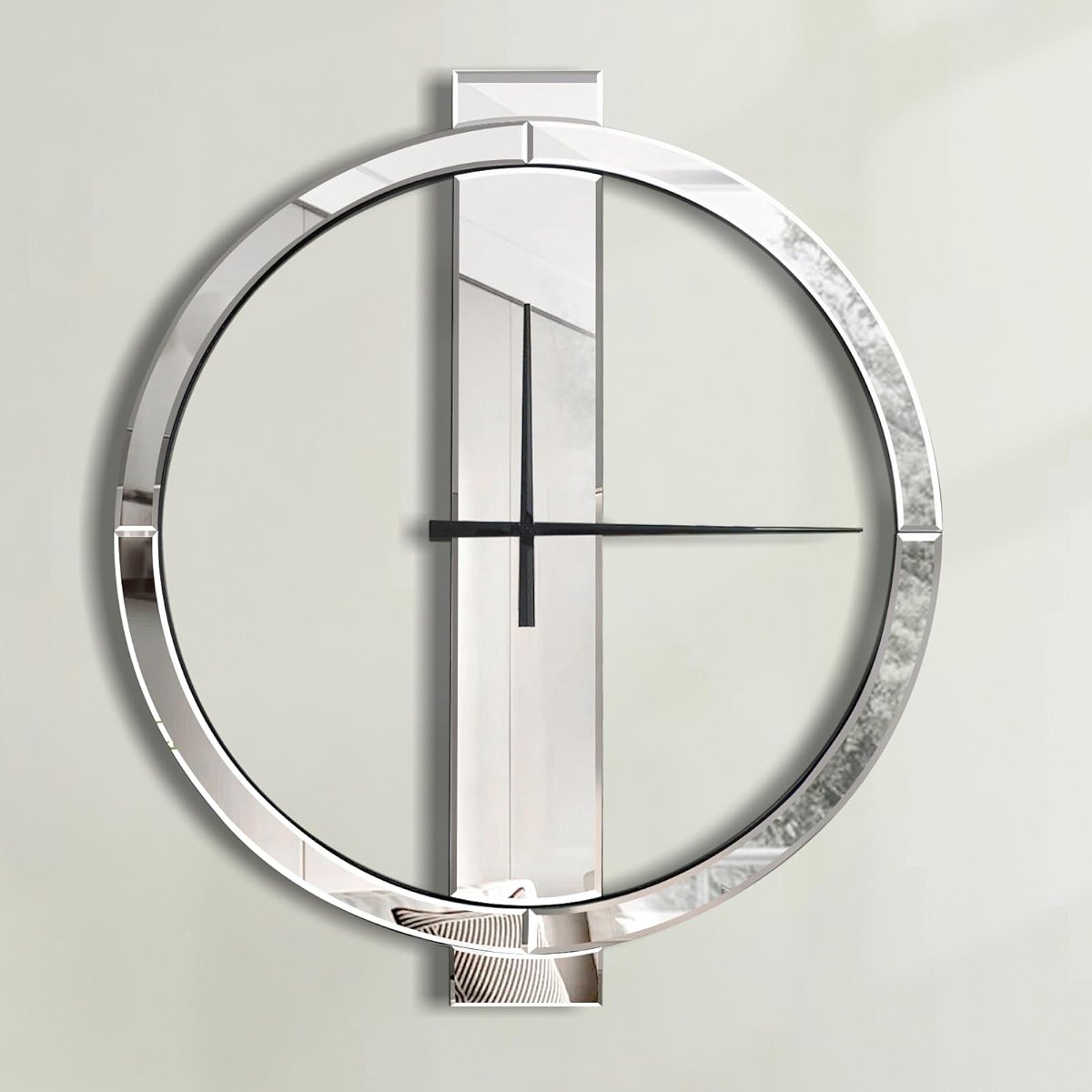 Jesmaikor Decorative Wall Clocks, 24 Inch Modern Large Mirror Clock, Battery-Operated, Completely Silent, for Living Room,Bedroom and Kitchen Decor - Product Image