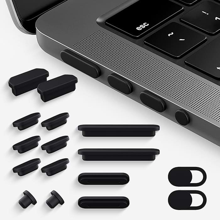 CaseBuy MacBook Pro Accessories, 14 Pack Dust Plug Covers for 2026-2021 MacBook Pro 14/16 inch M5 M4 M3 M2 M1 Pro/Max, Dust Plug for HDMI, Thunderbolt, SDXC, Magsafe, Headphone & 2PCS Webcam Cover - Product Image