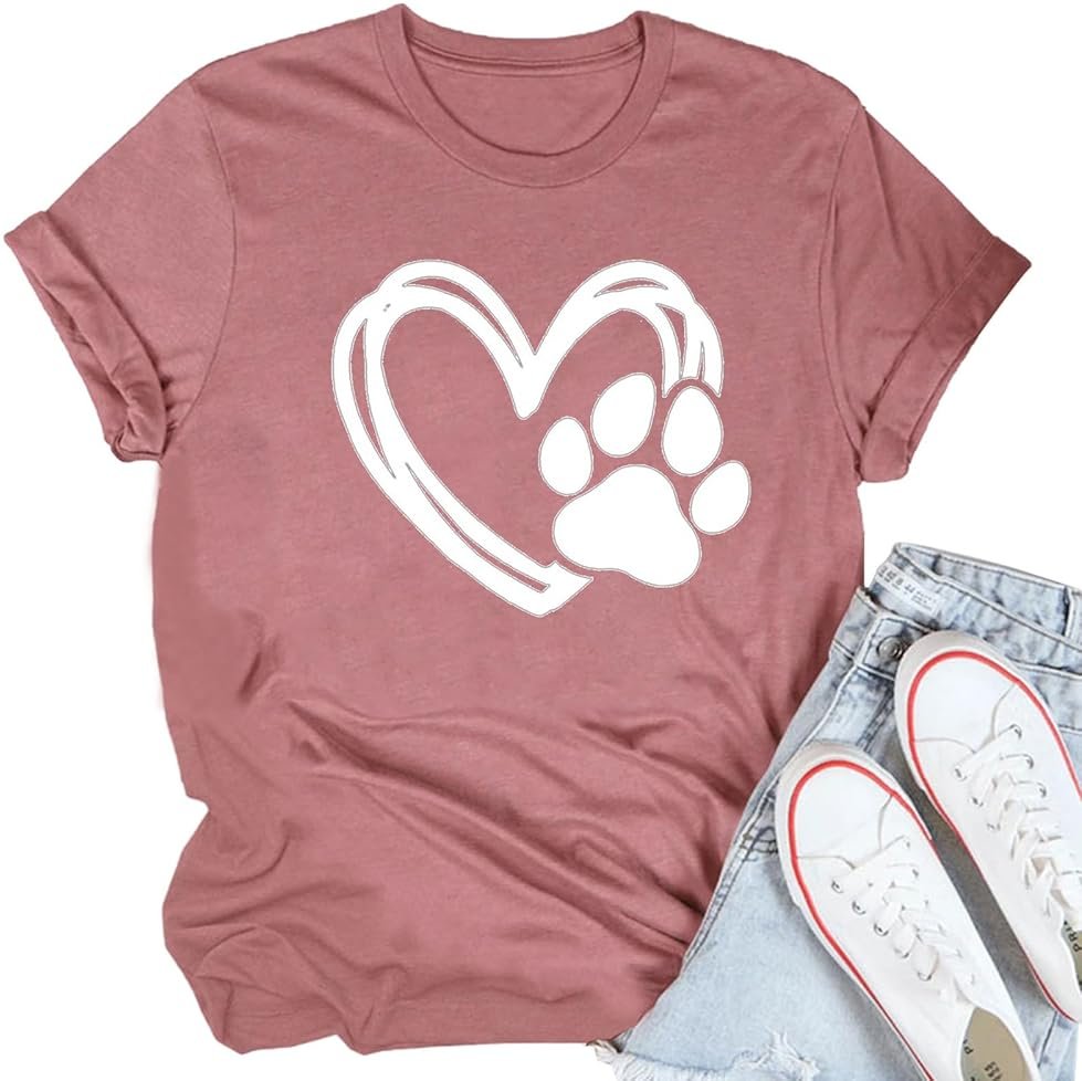 ZUNQKG Womens Heart Paw Shirt Crewneck Short Sleeve Summmer Tee Dog Mom Cute Graphic T-Shirts - Product Image