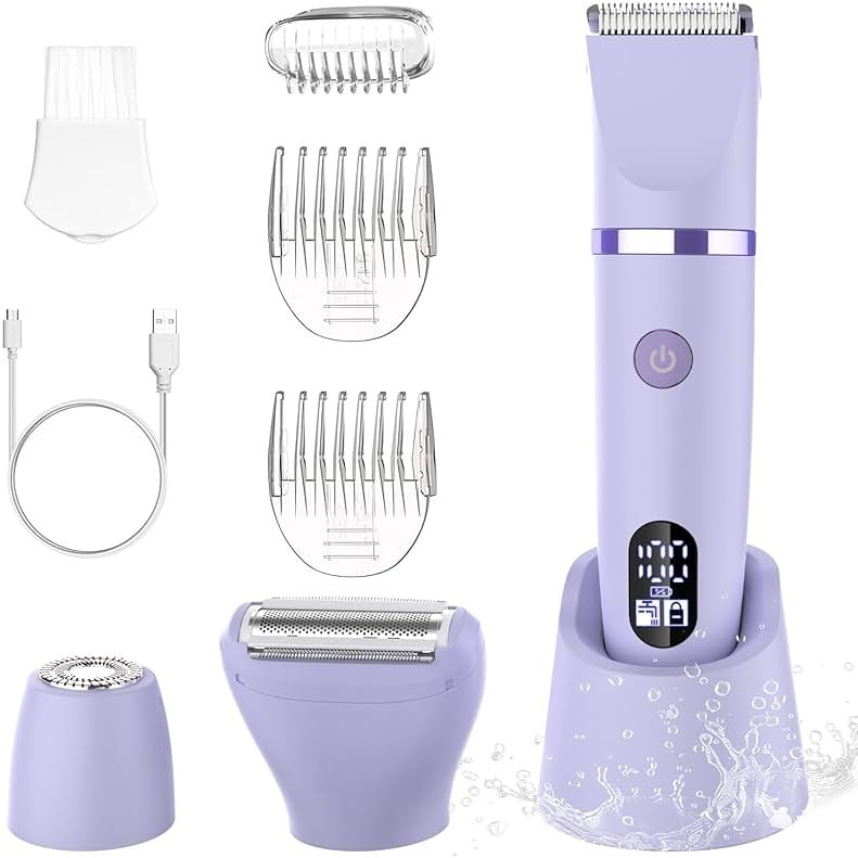 Zivelier 3-in-1 Electric Razor IPX7 Waterproof Bikini Trimmer Wet & Dry Use Painless Personal Trimmer Groomer for Ladies Face Body Legs Bikini Public Hairs Electric Lady Shaver with Replaceable Heads - Product Image