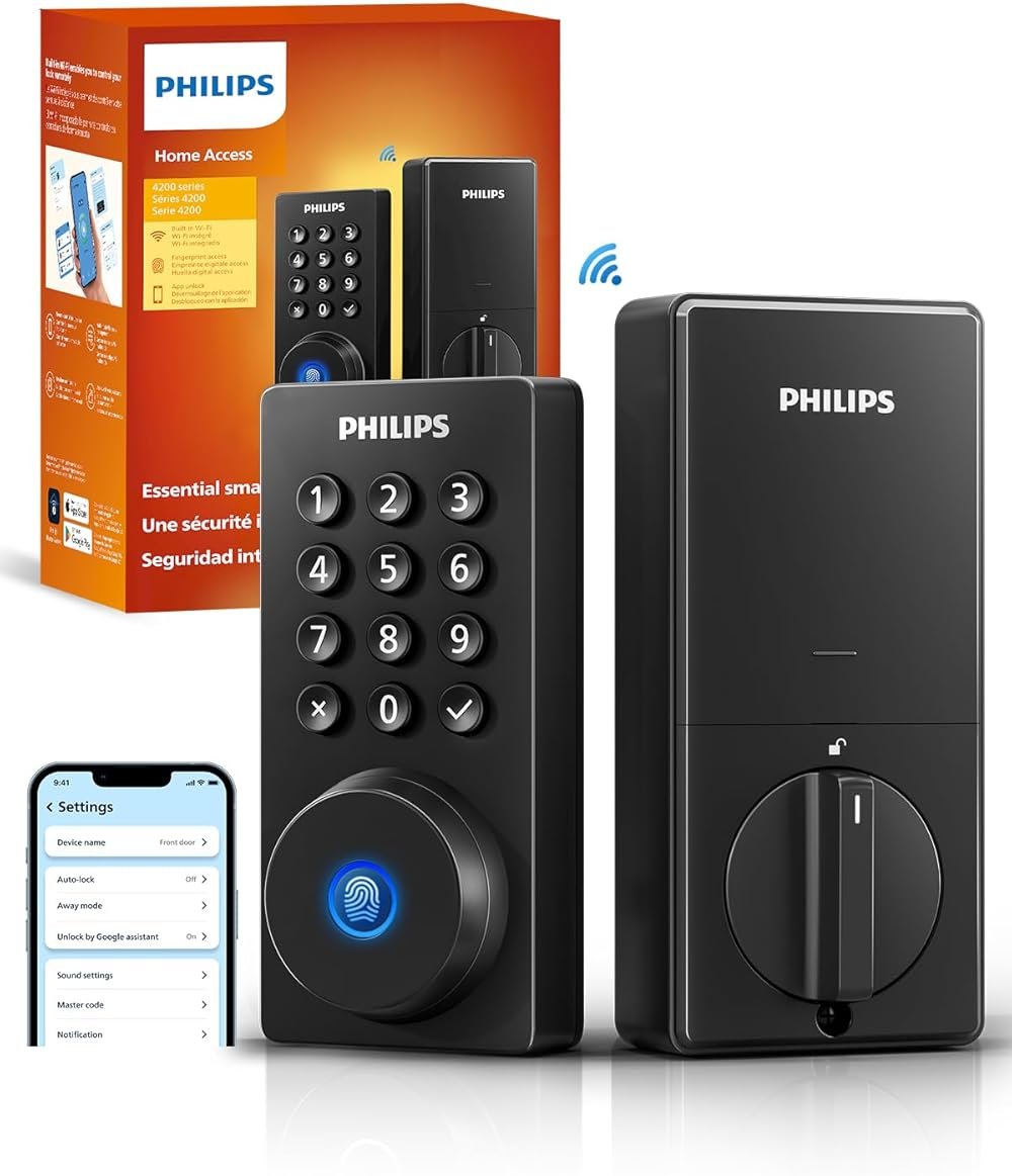 Philips Wi-Fi Door Lock, WiFi Smart Lock Keyless Entry Deadbolt for Front Door, Compatible with Alexa & Google Assistant, Remote Control, Built-in WiFi, APP Fingerprint Passcode Unlock, Auto Locking - Product Image