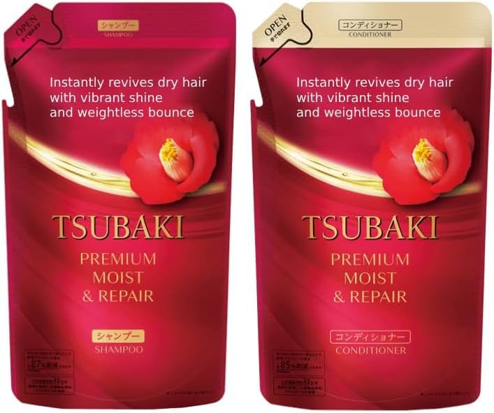 Bundle Moist Repair Tsubakii Shampoo and Conditioner Refill Set - Camellia Oil - Moisturizes, Protects Dry Damaged Hair, 300ml+300g - Product Image