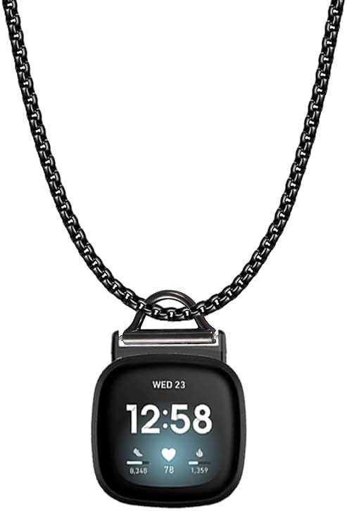 Stainless Steel Necklace Compatible with Fitbit Versa 4/Versa 3/Sense 2/Sense Necklace Clip Chain Pendent Adapter - Product Image