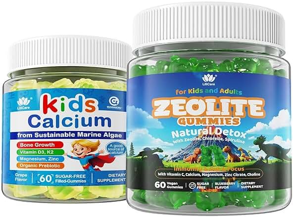 Zeolite Detox for Kids & Adults, Zeolite Gummies w/Chlorella, Spirulina,+Kids Calcium Gummies with Prebiotics (FOS) 500mg - Product Image
