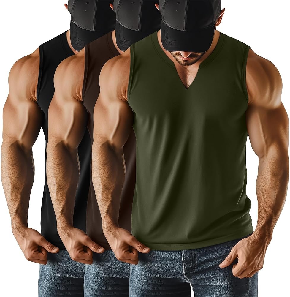 Riyiper 3 Pack Men's Sleeveless Tank Tops, V Neck Longline Henley T Shirts Casual Basic Muscle Shirts Stretch Athletic Tee - Product Image