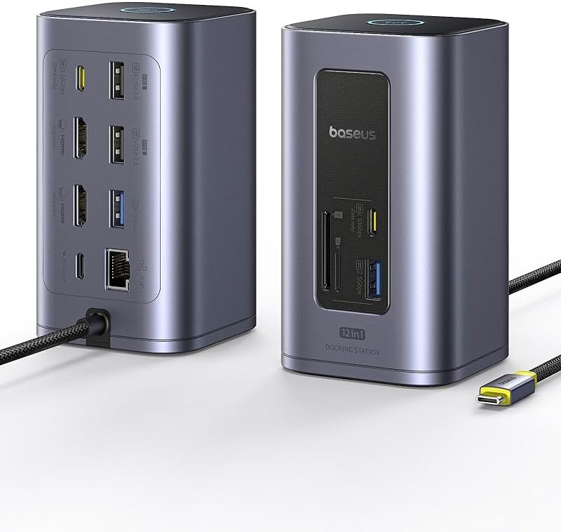 Baseus Nomos Air 12 in 1 Docking Station, Dual Monitor Laptop Docking Station for Windows, 2 Monitor 4K HDMI, 10Gbps USB-C/A, PD 100W, USB C Docking Station Compatible for Laptop HP/Lenovo/Dell/Acer - Product Image