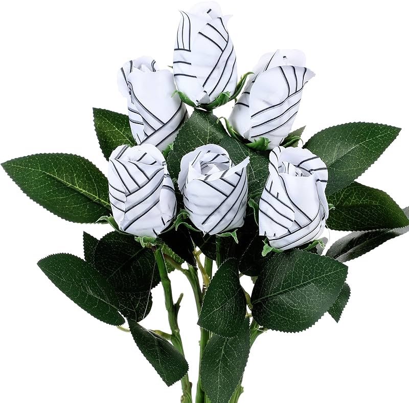 Suhine 6 Pcs Artificial Volleyball Rose Flowers Sports Party Favors Bulk for Birthday Graduation Wedding Party Decoration Table Centerpieces Mom Team Coach Senior Night Gift(Volleyball Color, Normal) - Product Image