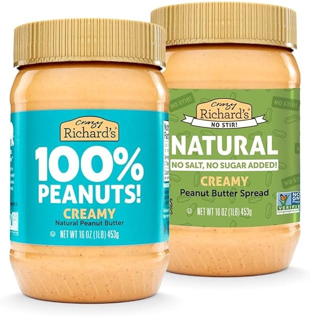 Crazy Richard's Creamy No Stir Peanut Butter with No Added Salt, Sugar, Or Preservatives (Variety) - Product Image