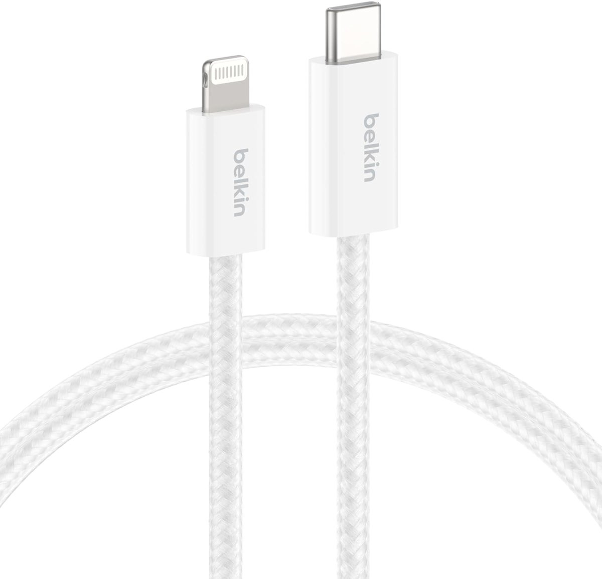 Belkin USB C Cable w/Lightning Connector, 6.6ft - Soft, Flexible Fast-Charging Cable, Lightning Charger Cord for iPhone 14 & Earlier Series, iPad 9th Gen, Airpods & More - White - Product Image