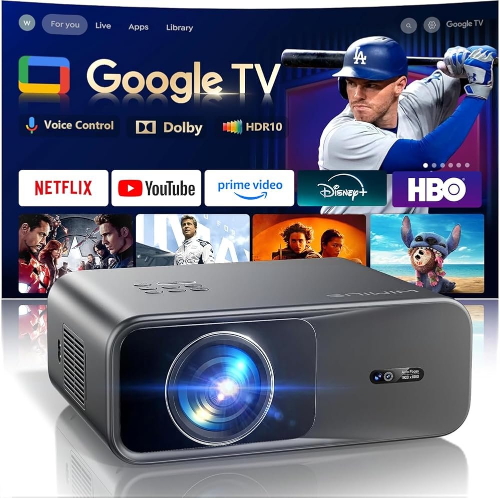 [Official Google TV]Smart Projector 4K Supported with WiFi & Bluetooth, Built-in Official Apps, GoogIe Voice, Outdoor Movie Projector with DoIby Audio, Auto Focus, Home Theater Proyector WIMIUS G1 - Product Image