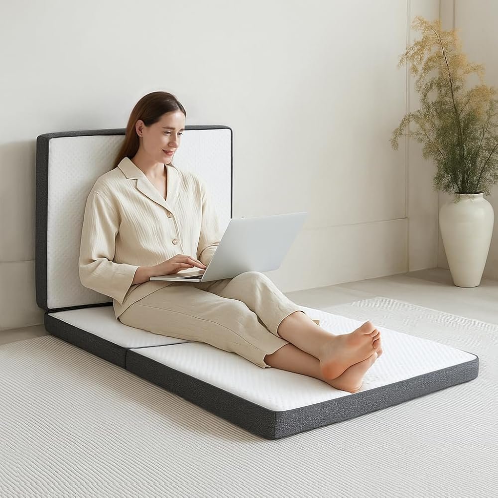 Tri Fold Memory Foam Foldable Mattress Single, 3 inch Folding Mattress for Guest Sleep. Portable Trifold Mat with Removable Washable Cover, Floor Sleeping Mat for Adult and Kid - Product Image