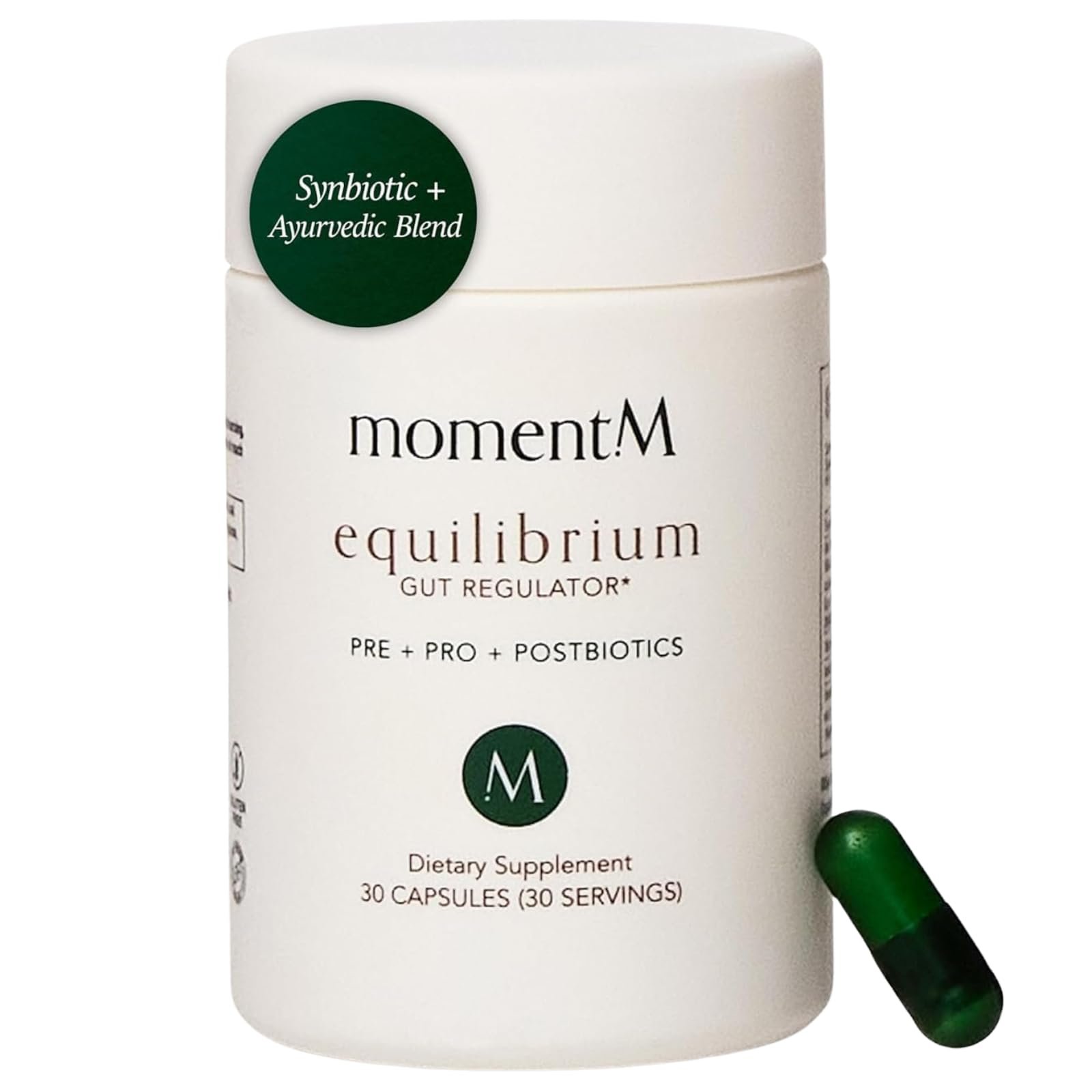 momentM Equilibrium 3-in-1 Probiotics for Women & Men Digestive Health, Prebiotics and Probiotics for Women with HOWARU Strains, Postbiotics & Fennel for Bloat & Gut Health,12.5B CFU, 30 Capsules - Product Image