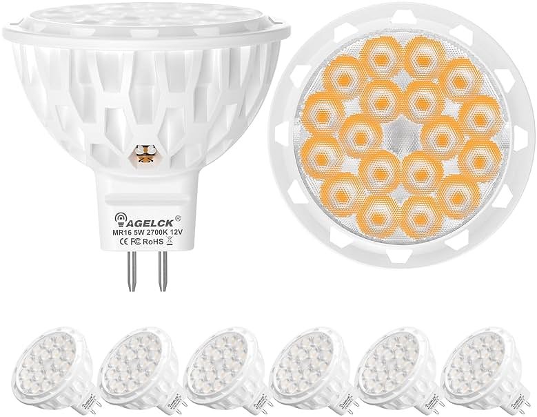 AGELCK MR16 LED Bulbs 2700K- Gu5.3 Base LED Bulbs Warm White, 5W (50W Halogen Equivalent), Non-Dimmable, 610LM, 36° Beam Angle, 12V Led Spotlight Bulb for Landscape Recessed Track Lighting, 6-Pack - Product Image
