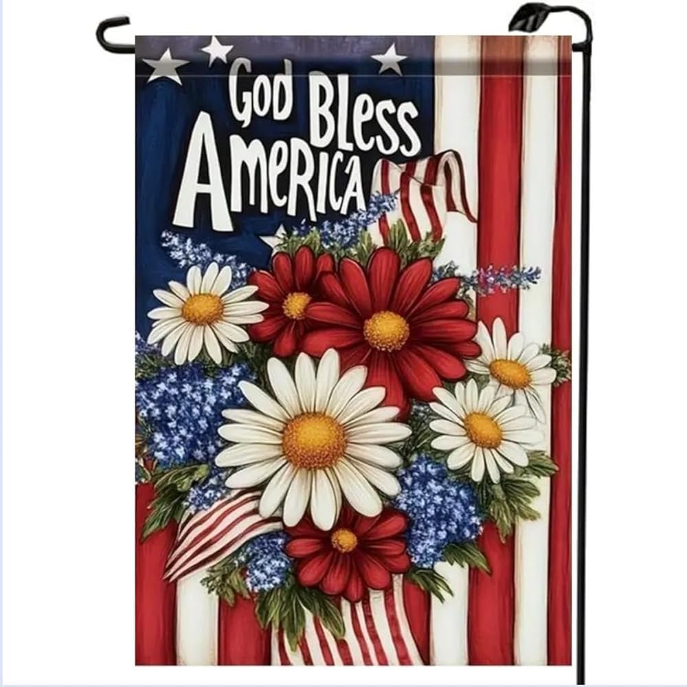 4th of July Patriotic Garden Flags for Outside 12x18 Double Sided, Small Burlap Holiday Independence Day Memorial Day Garden Flag Fourth of July Decorations Outdoor Yard Lawn Flags - Product Image
