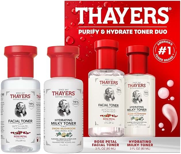 Thayers Purify & Hydrate Skin Care Set, Includes Rose Petal Facial Toner to Reduce Pores and Hydrating Milky Toner for 48H Hydration, 1 Skin Care Kit - Product Image
