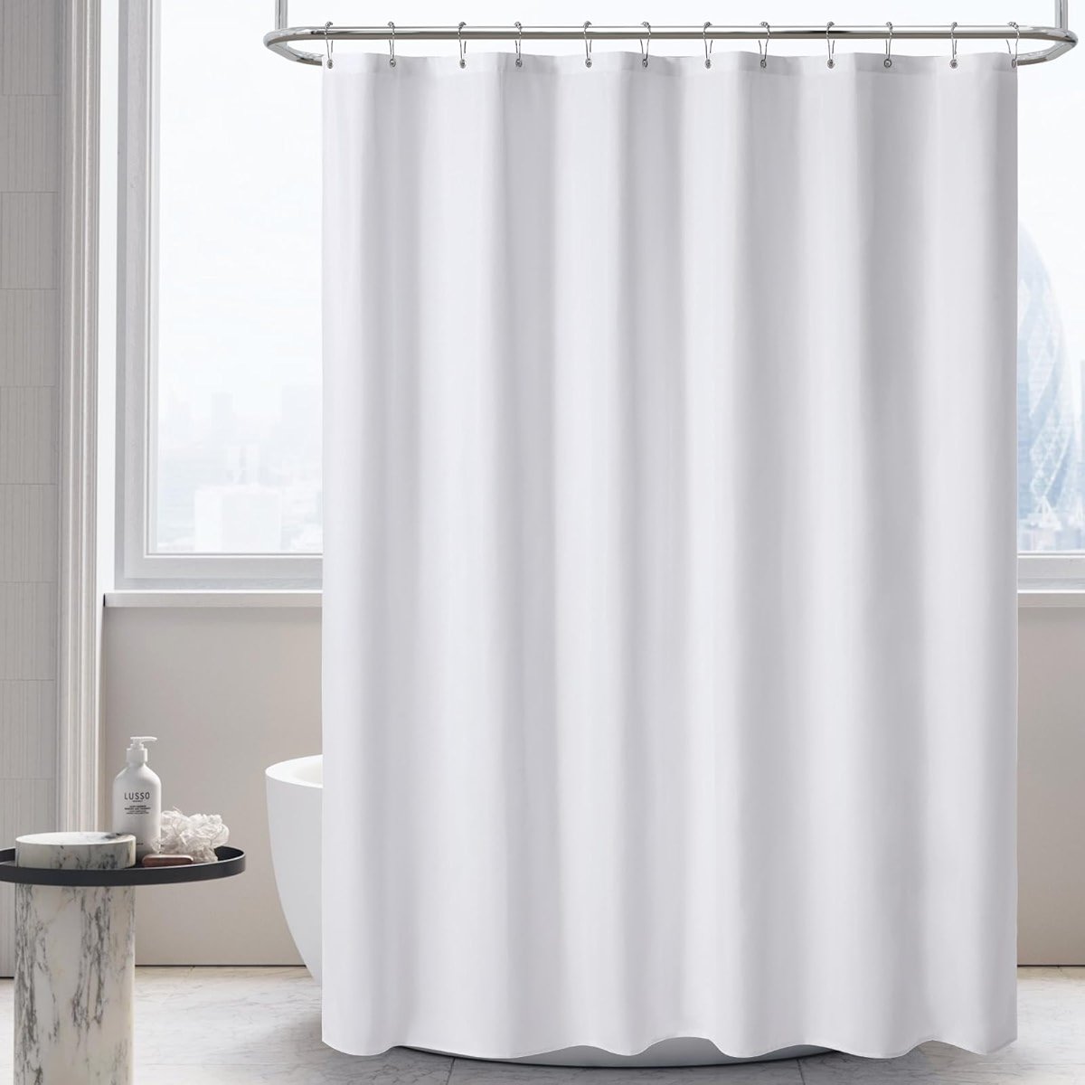 PILOTSHARK 120GSM Ultimate Waterproof Fabric Shower Curtain Liner - TPU Lamination Technology with 3 Magnets,Machine Washable,71x72 Inch Soft Cloth Shower Curtain or Shower Liner,for Bathroom(White) - Product Image