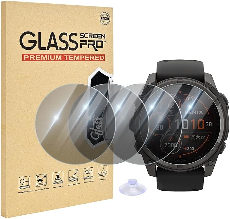 EasEasy 4 Pack Compatible for Garmin Fenix 8 51mm Screen Protector Privacy, 9H Tempered Glass Anti-peeping Protective Film for Fenix 8 Solar/Amoled & Fenix 7X Solar/Sapphire Solar 51mm Watch Film - Product Image