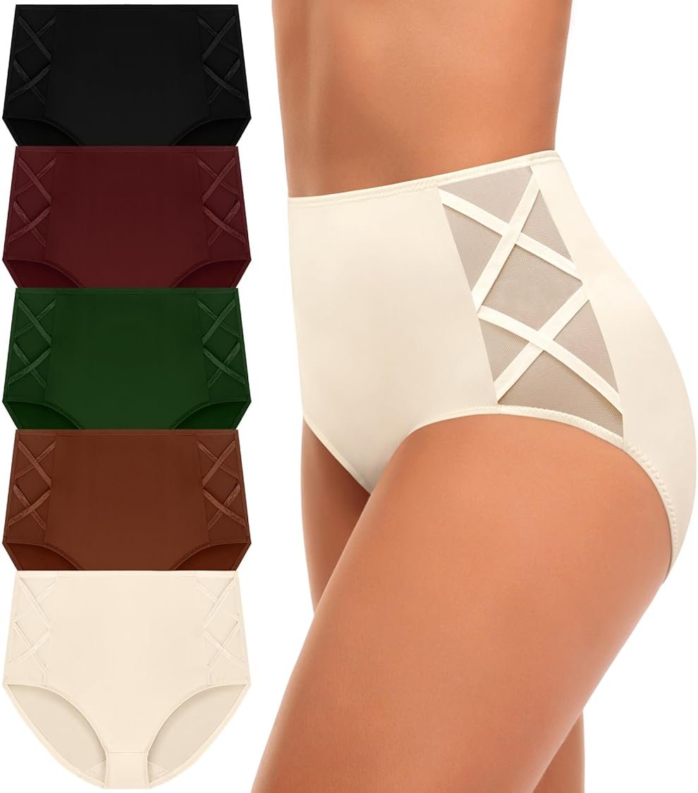 CULAYII High Waisted Underwear for Women Cotton No Muffin Top Full Coverage Briefs Soft Stretch Ladies Panties 5 Pack - Product Image
