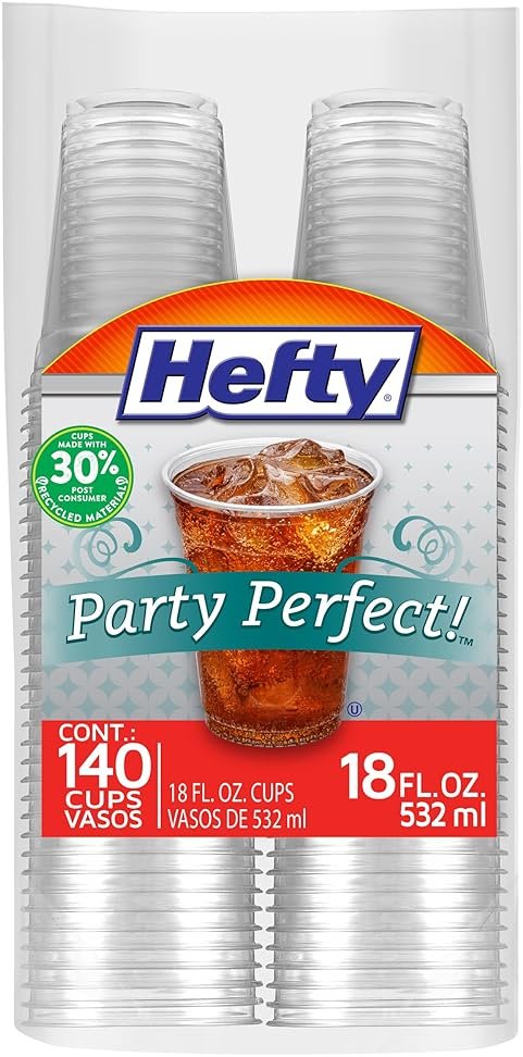 Hefty Party Perfect Clear Plastic Cups, 18 Ounce, 140 Count - Product Image