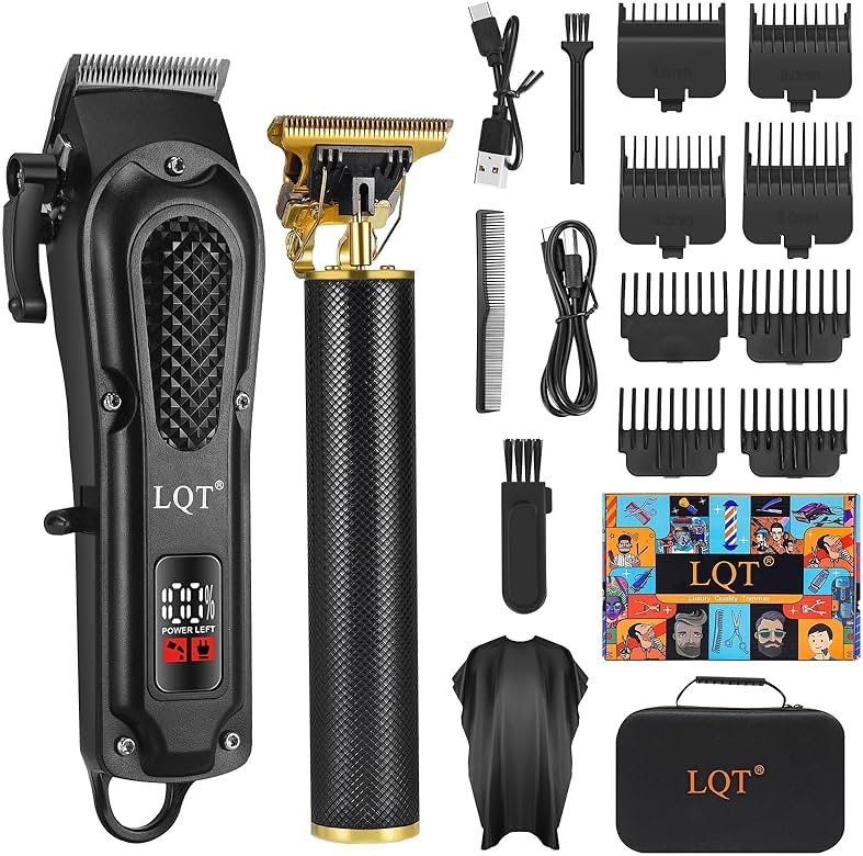 LQT® Men's Professional Hair Clippers Kit，Cordless & Corded Barber Clippers Set，Grooming Rechargeable Beard Trimmer with Adjustable Blade Black - Product Image