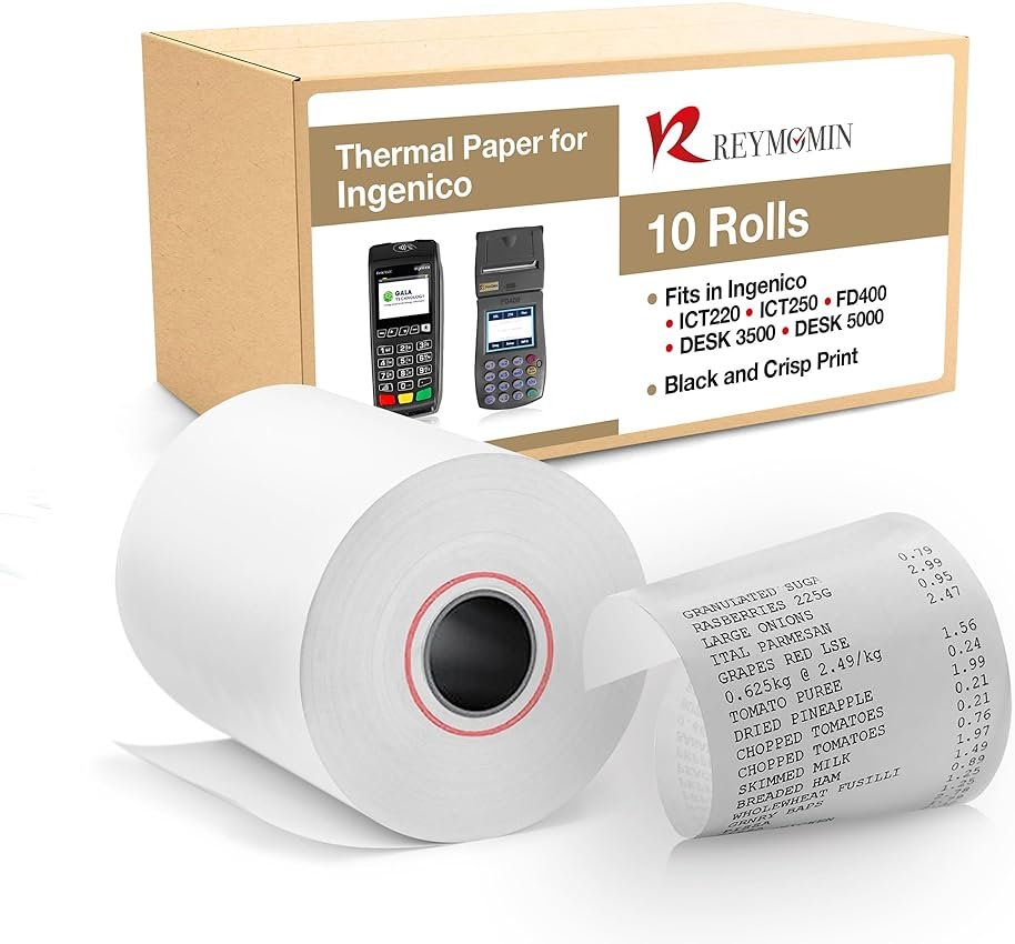 Thermal Paper Rolls for Ingenico Desk 3500, Desk 5000, Move 5000, ICT220, ICT250, DX8000 – BPA‑Free Receipt Paper for Credit Card Machines – 10 Rolls - Product Image
