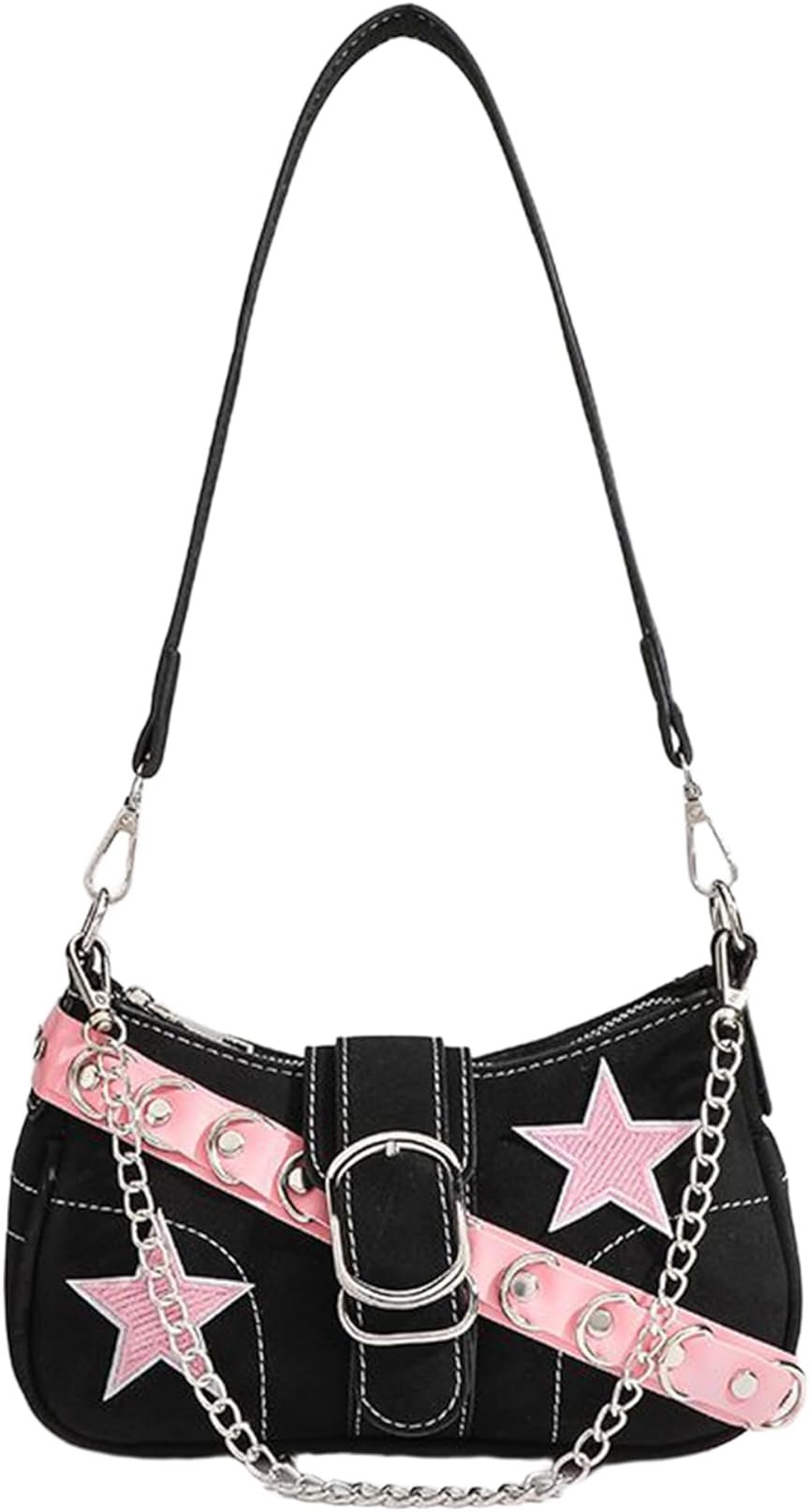 Ecohaso Grunge Shoulder Bag Fairy Grunge Hobo Bag Denim Chain Y2K Purses Crossbody Bag for Women - Product Image