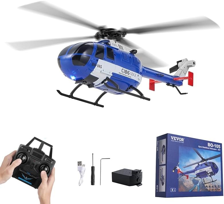 VEVOR RC Helicopter, 2.4GHz 4-Propeller Remote Control Helicopter with 6-Axis Gyro, 4-Channel RC Airplane for Beginner, LED Light & One-Key Takeoff/Landing, Plane Toys for Kids Ages 8 and up - Product Image