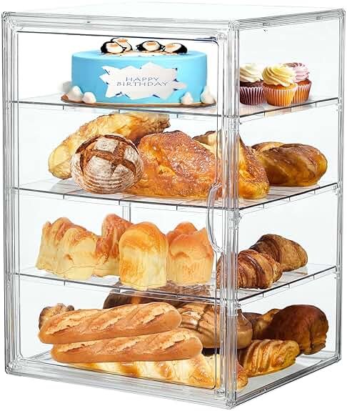 Bread Box,Large Bread Boxs for Kitchen Countertop - 4 Layers Adjustable Bread Storage Container,Clear Boxes for Kitchen Counter, Breads Box Airtight,Bread Holder,Perfect for Bagel Muffins（transparent） - Product Image
