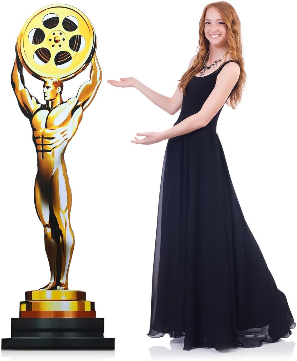 Liliaafar 5.3 ft Movie Night Trophy Award Stand up Cardboard Cutout Life Size Movie Theme Party Decorations Backdrop Photo Props Gold Award Status Standup for Red Carpet Events Themed Party Supplies - Product Image