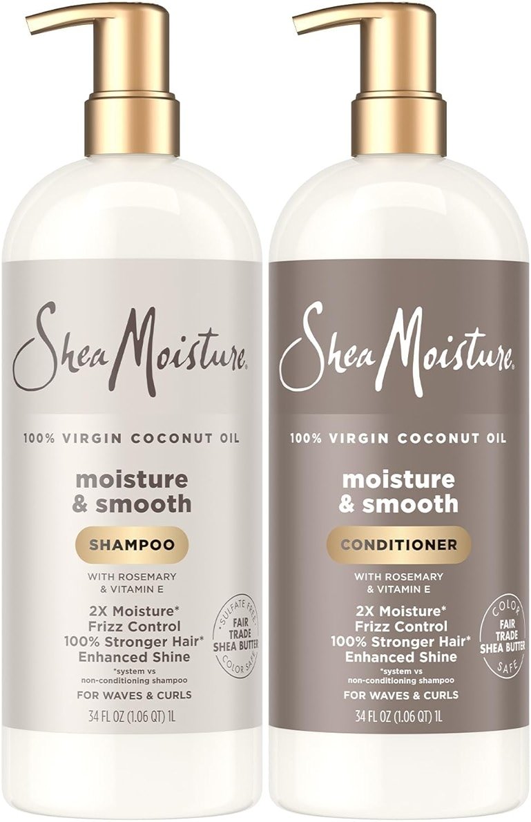 SheaMoisture Shampoo & Conditioner, Moisture & Smooth for Wavy, Curly Hair Strengthening & Frizz Control, 34 Oz Ea - Product Image