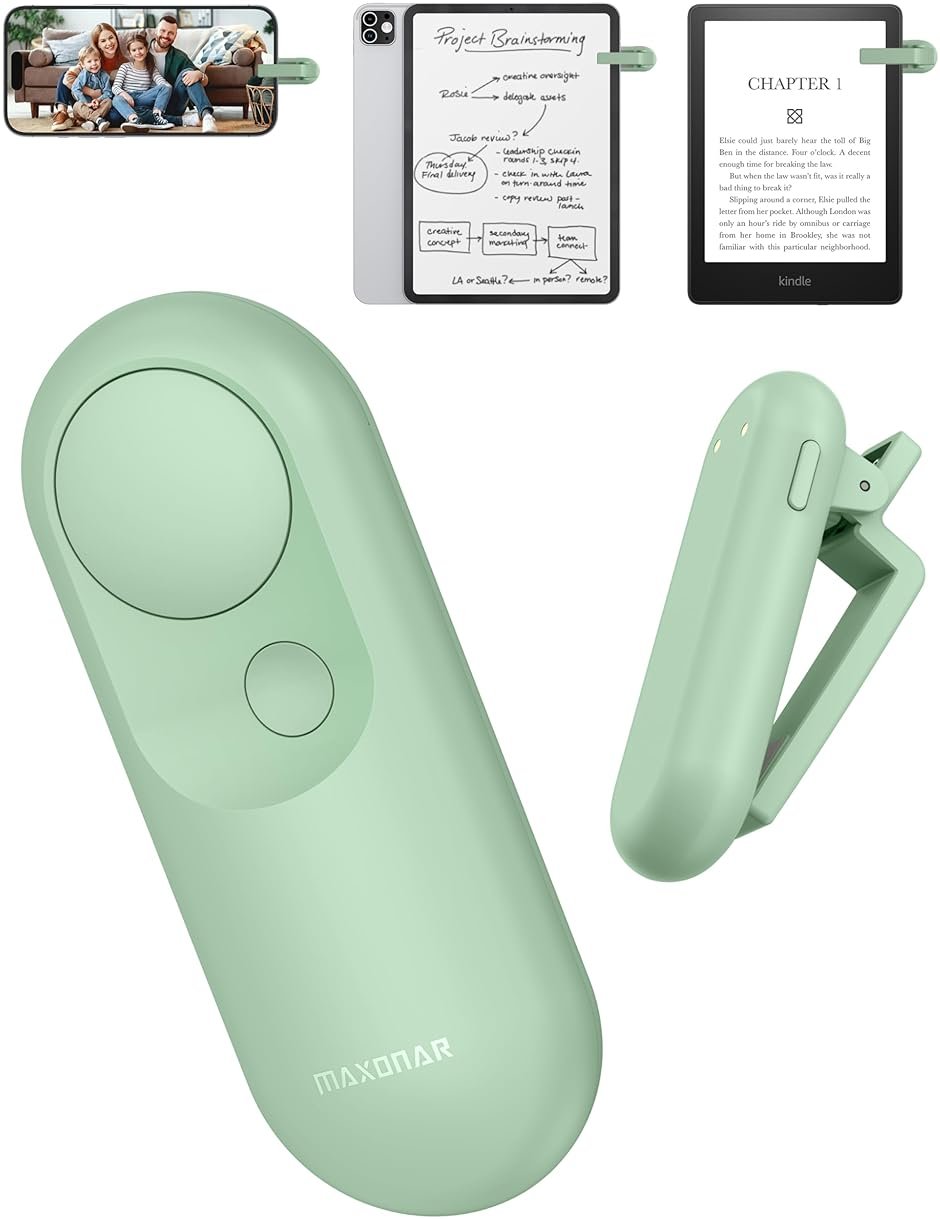 Maxonar Magsnap Remote Page Turner for Kindle Paperwhite/Oasis & Kobo, Never Lose Parts, 100-Hour Battery, RF Connection, 2-in-1 Page Clicker Works with Tablet/iPad, Ideal Gift for Book Lovers (Green) - Product Image