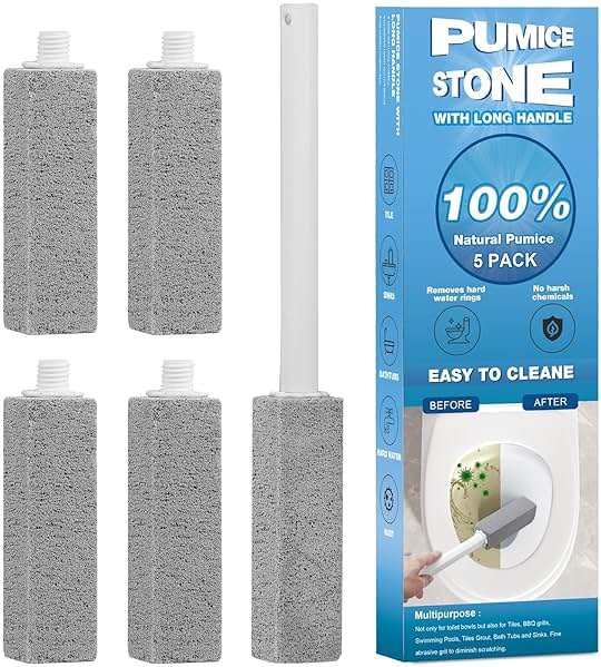 5 Packs Pumice Cleaning Stone with Extra Long Handle, Pumice Stone for Toilet Bowl Clean for Cleaning Toilets, Bathtubs, Grills, Swimming Pools, Sinks - Product Image