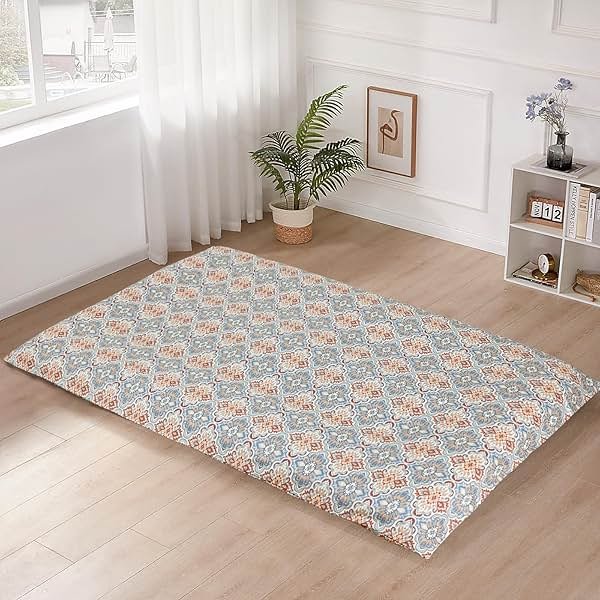 100% Cotton Floor Futon Mattress Cover (Only Cover), Soft Skin-Friendly Washable Zippered Futon Cover for Traditional Japanese Floor Futon Mattress, Tatami Mattress Dustproof Cover (Twin, Flower) - Product Image