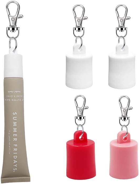 CAVEKEAP 4 Pcs Keychain Cap For Summer Fridays 0.5 Oz Lip Balm, Portable Holder Keychain Cap For Lip Repair Tubes White red pink - Product Image