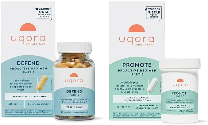 Uqora Defend & Promote - Urinary & Vaginal Health Supplement Bundle for Daily Support - Supports Vaginal Health, Bladder Wall Integrity & Cleanses Biofilm** - Easy to Consume - One-Month Supply - Product Image
