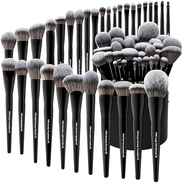 Bueart Design 32Pcs PRO Grade Makeup Brushes Set with Super large Holder, Premium Ultra-soft Synthetic Foundation Contour Powder Blush Concealer Eyeshadow Classic Black Make up Brush - Product Image