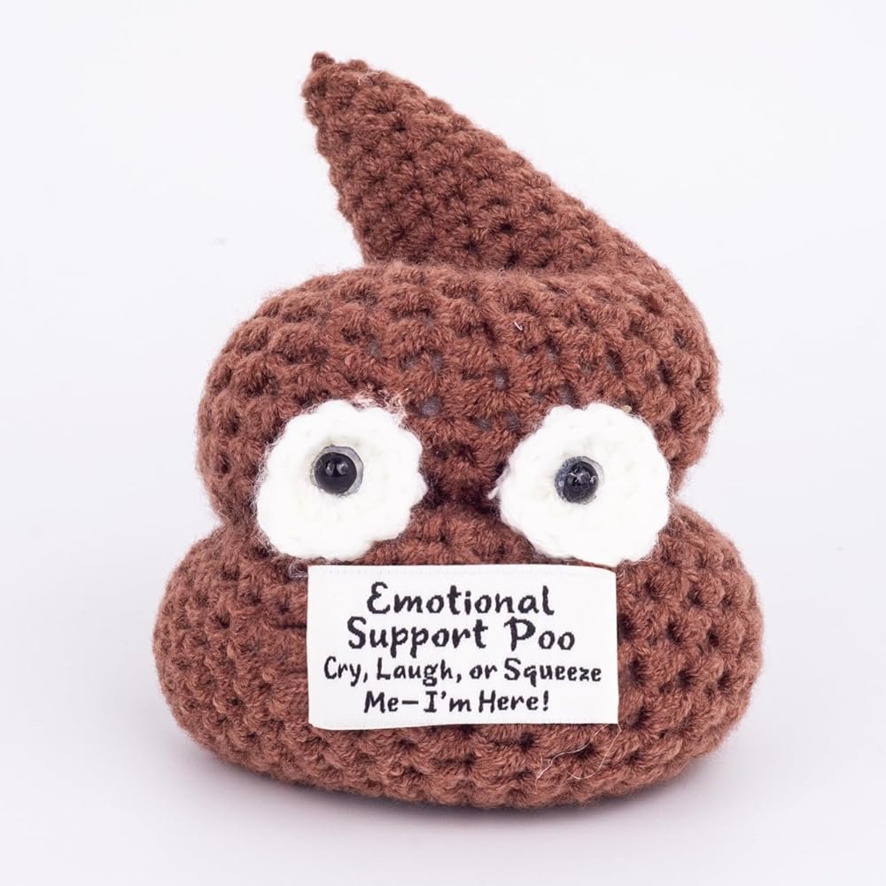 Positive Poo - Emotional Support Crochet Poop Toy, Gag Gifts Funny Adult, Funny Gift for Men, Dad, Boyfriends, Brother, Coworkers - White Elephant Gifts for Adults, Stocking Stuffers for Men - Product Image