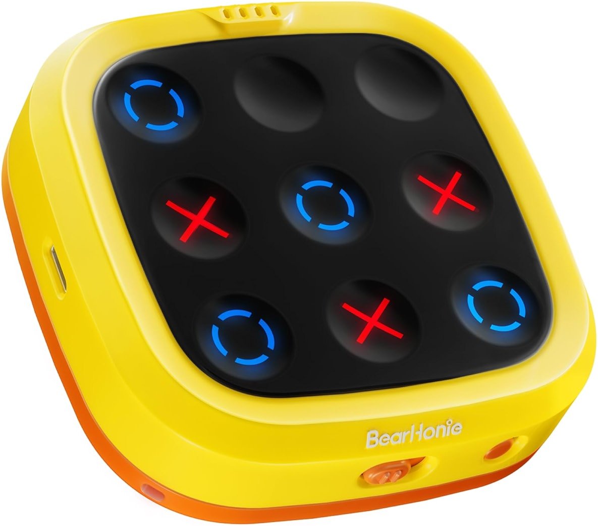 BearHonie 4-in-1 Electronic Tic Tac Toe Game, Rechargeable Handheld Board Game for Boys and Girls, with Sequence Memory Game Mode for Travel, car Ride, Kids Birthday Gifts, Yellow - Product Image