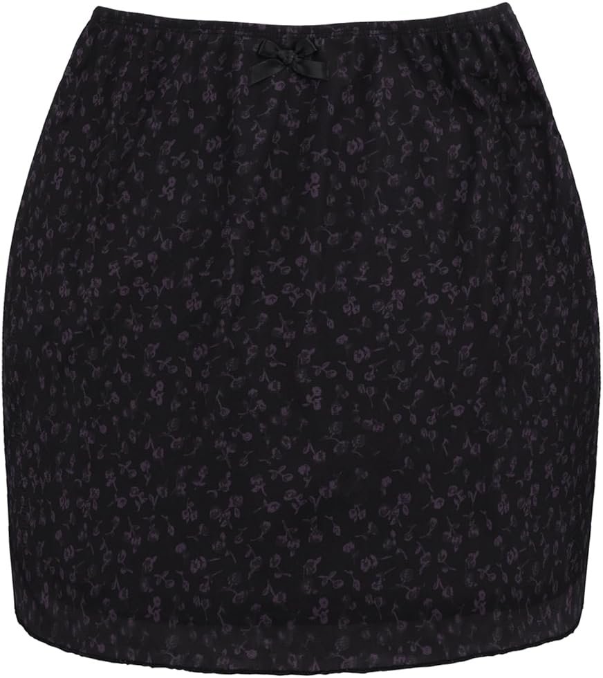 ZUNQKG Womens Mini Mesh Floral Printed Y2k Low Waist Casual Vacation Party Slim Fitted Bodycon Skirts - Product Image