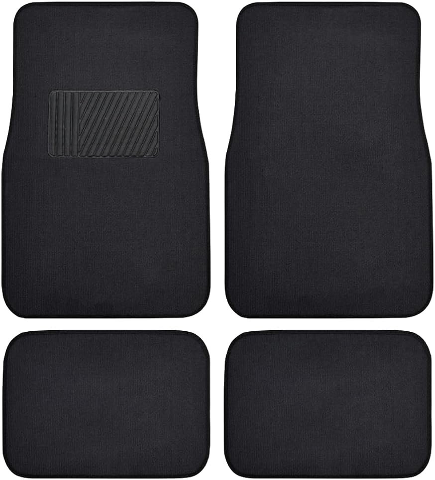 BDK Premium Black Carpet Floor Mats for Cars - Universal Fit Interior 4-Piece Car Mats Full Set with Vinyl Heel Pad Protector - Cute Car Accessories Interior Floor Covers for SUVs & Trucks - Product Image
