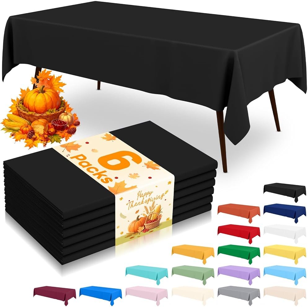 misaya 6 Packs Disposable Plastic Table Cloth, 54 x 108 Inch Waterproof Rectangle Tablecloth, Leakproof & Sturdy Decorative Table Covers for Picnic, Party and Outdoor, Black - Product Image