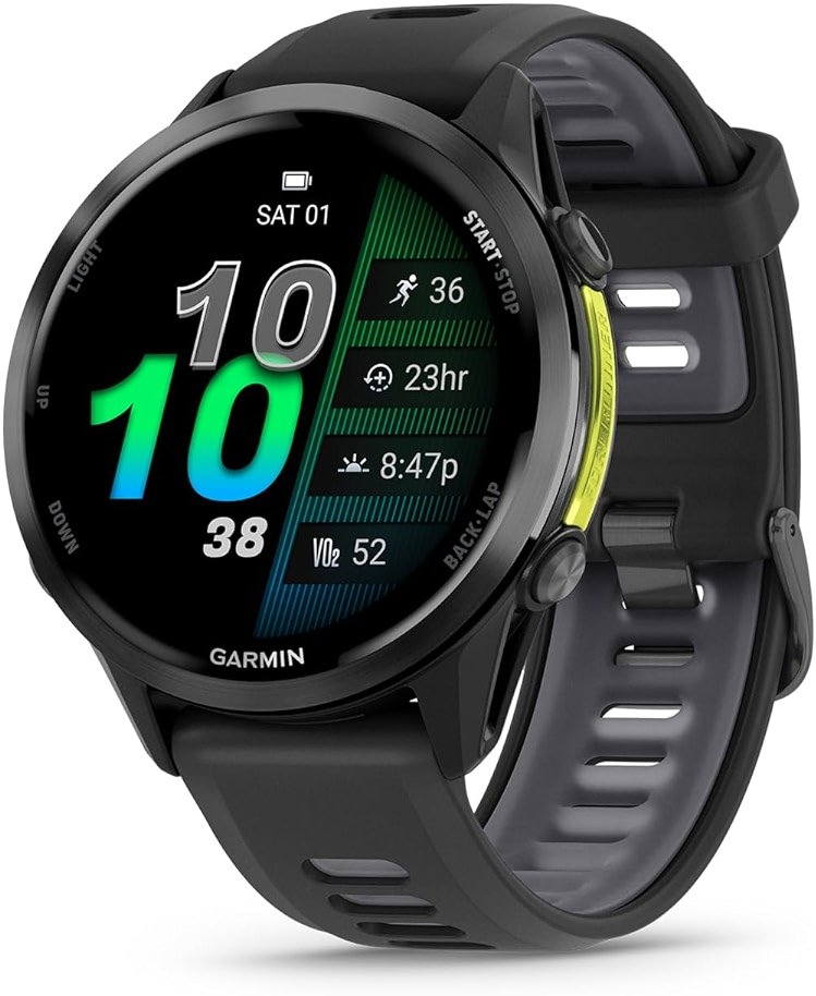 Garmin® Forerunner® 970, Premium GPS Running and Triathlon Smartwatch, AMOLED Display, Built-in LED Flashlight, Carbon Gray DLC Titanium with Black Case and Translucent Whitestone Band - Product Image