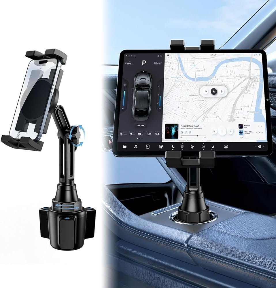 Tablet Holder for Car, Car Cup iPad Holder Mount, [Upgraded Version] Universal Cup Cradle, Long Adjustable Neck, for 4.7-13 Cell Tablet/Phone Stand for iPad, iPhone, Galaxy, Google, Switch and more - Product Image