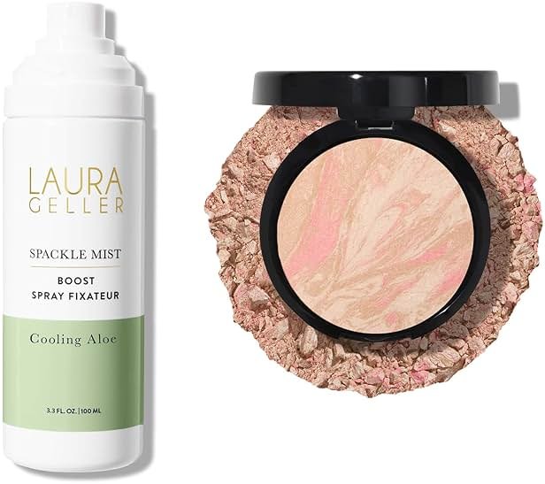 LAURA GELLER NEW YORK Baked Balance-n-Brighten Powder Foundation, Porcelain + Spackle Mist Boost with Cooling Aloe - Product Image