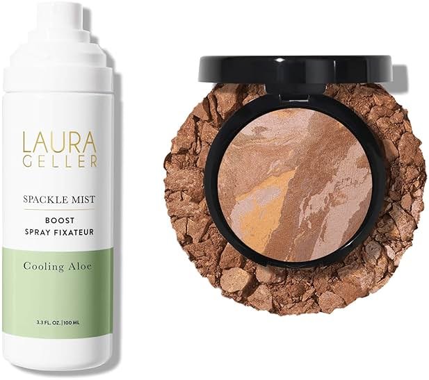 LAURA GELLER NEW YORK Baked Balance-n-Brighten Powder Foundation, Tan + Spackle Mist Boost with Cooling Aloe - Product Image