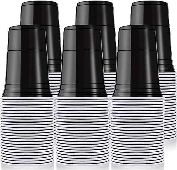 Gabotrie 200 Pack Plastic Cups, 16 oz Black Disposable Cups, Stackable Beverage Plastic Cup Bulk for Party, Heavy Duty Drinking Party Cup for Wedding Birthday Picnic (Black) - Product Image