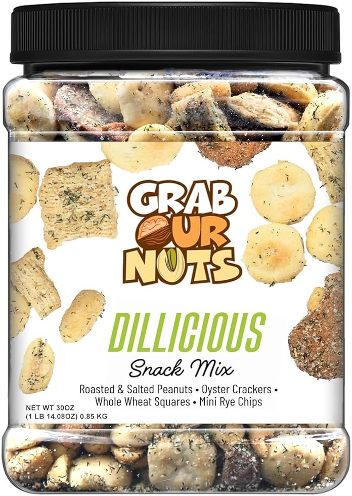 Grab Our Nuts Dillicious Snack Mix 30 Ounce Jar: Roasted & Salted Peanuts, Oyster Crackers, Whole Wheat Squares, Mini Rye Chips - Product Image