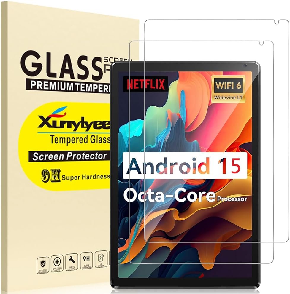 XunyLyee for URAO C107 Tablet 10.1 Inch Android 15 Screen Protector, 9H Hardness, Anti-Scratch,10.1 Inch Android 16 15 14 Upgraded Tablet Tempered Glass, [9.09'' x 5.70'', 231mm x 145mm], 2 Pack - Product Image