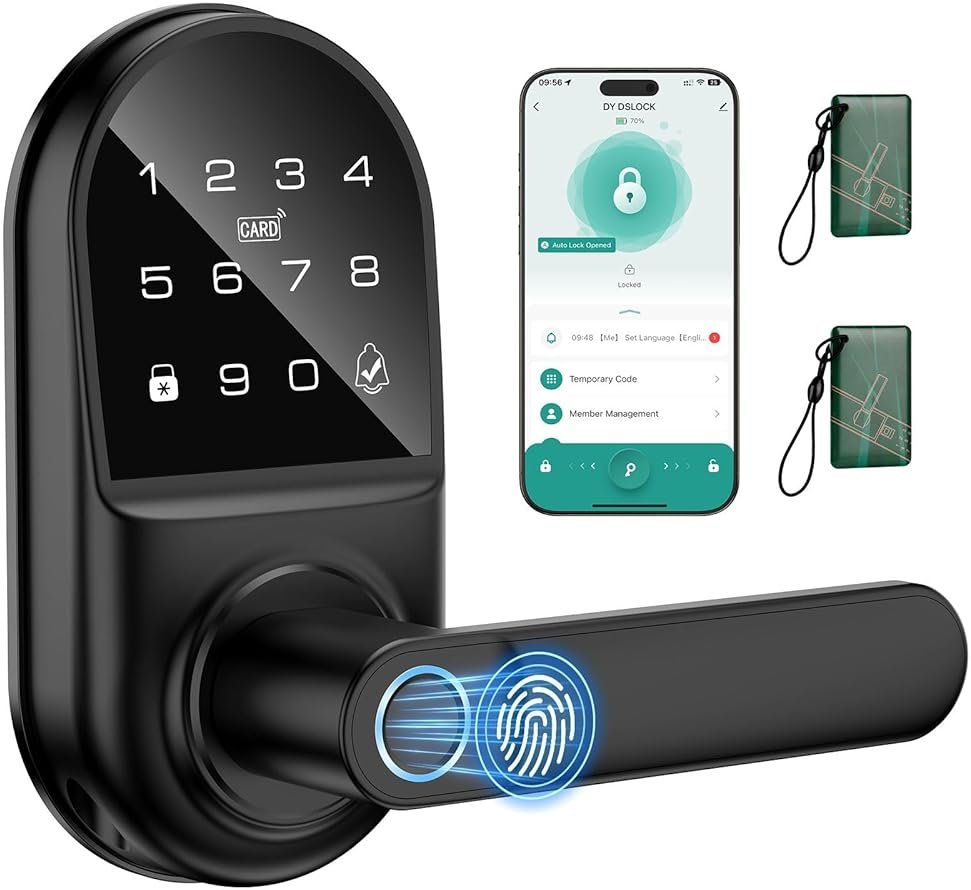 Smart keypad Door Lock with Handle，Fingerprint Keyless Entry Digital Lock with Built-in doorbell for Front Door,Bedroom,biometric Door knob, APP Control - Product Image